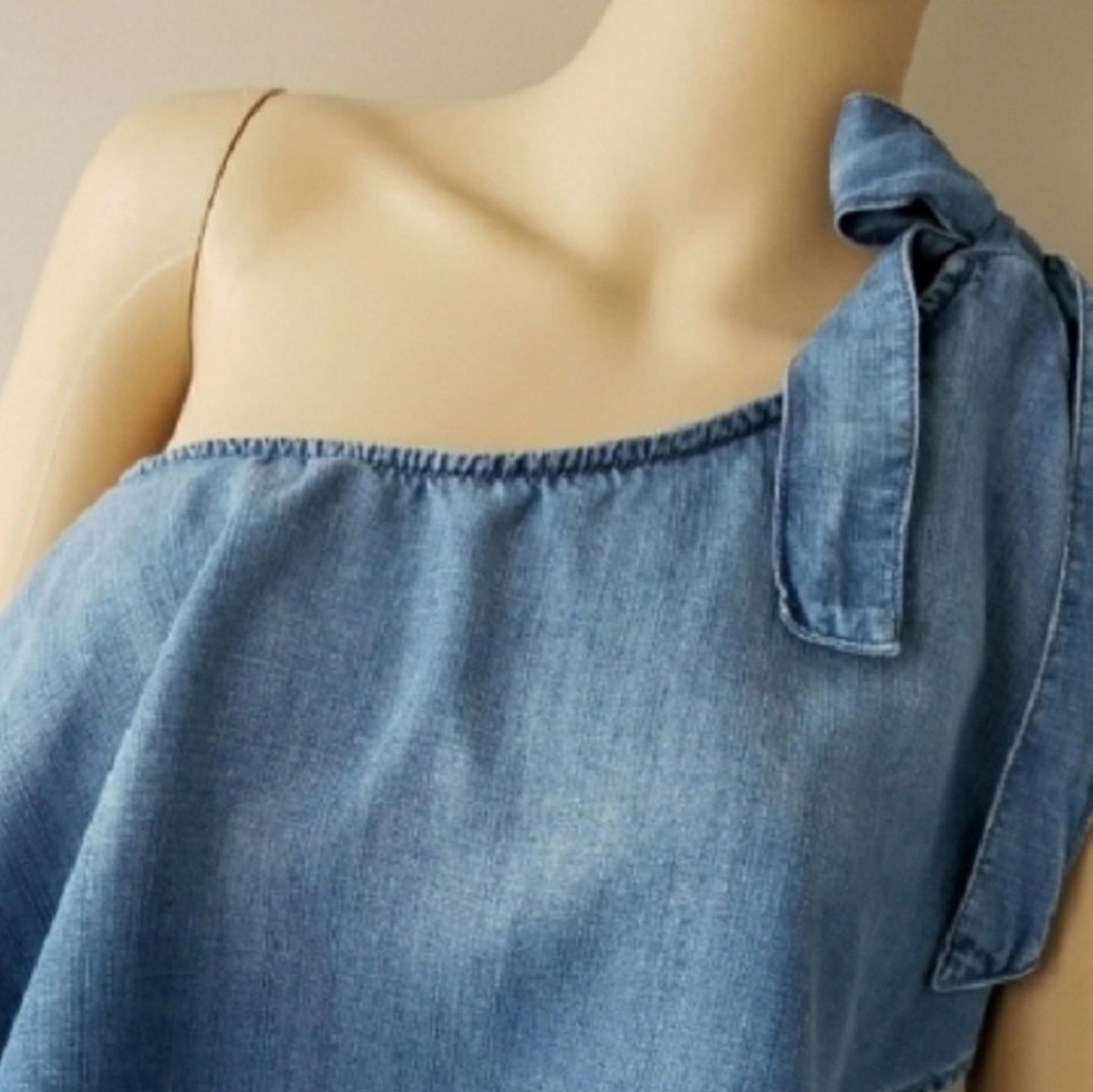 CLOTH & STONE Anthropologie Chambray One Shoulder Top Small. - Picture 3 of 8